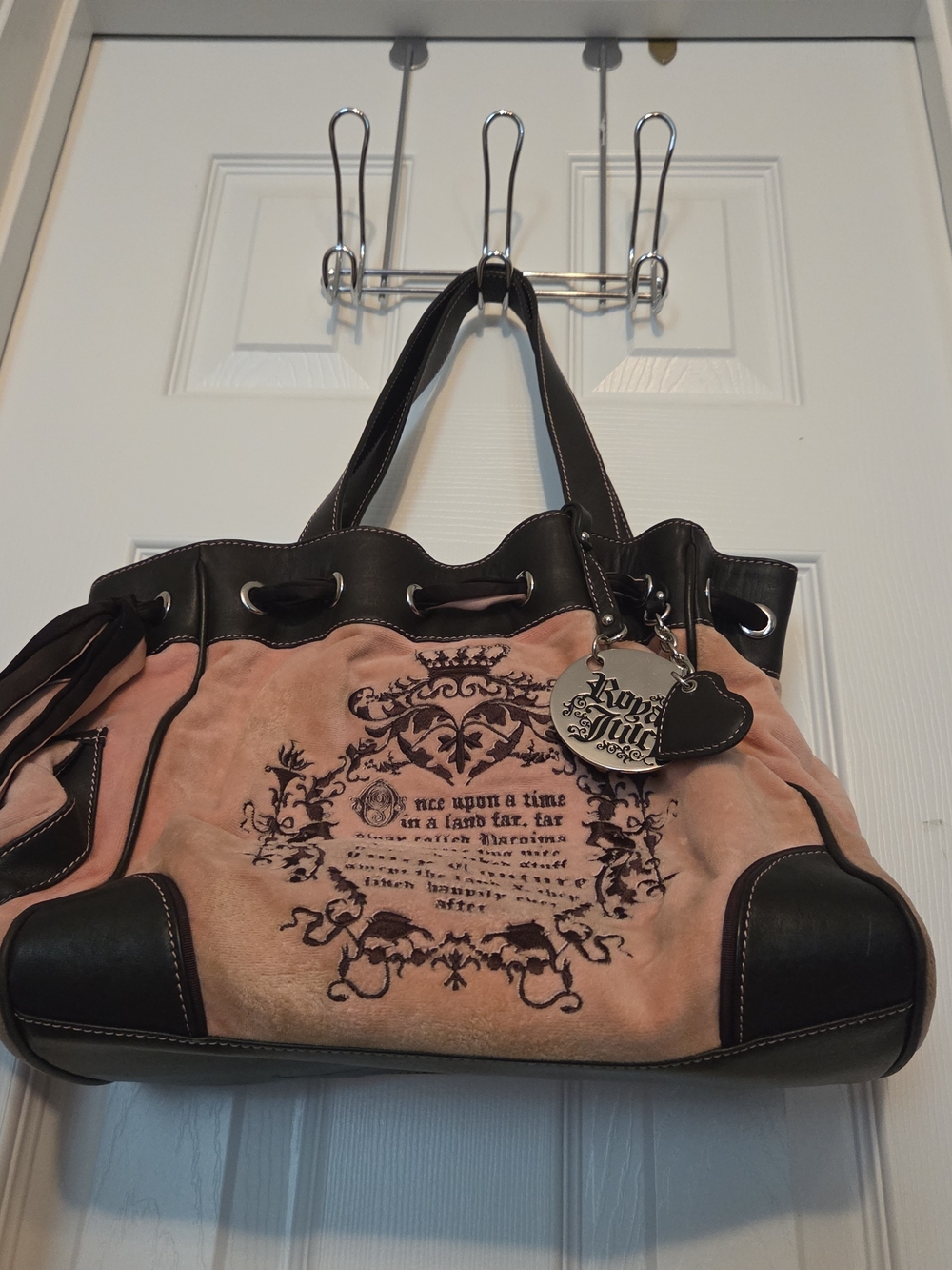 Juicy Couture Pink Suede Tote Bag with Brown Leather Trim - Picture 12 of 12